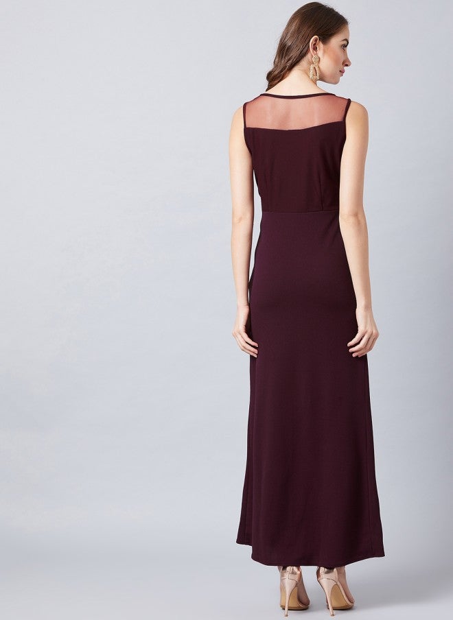 Athena Burgundy & Brown Embellished Maxi Dress for Women - Image 4
