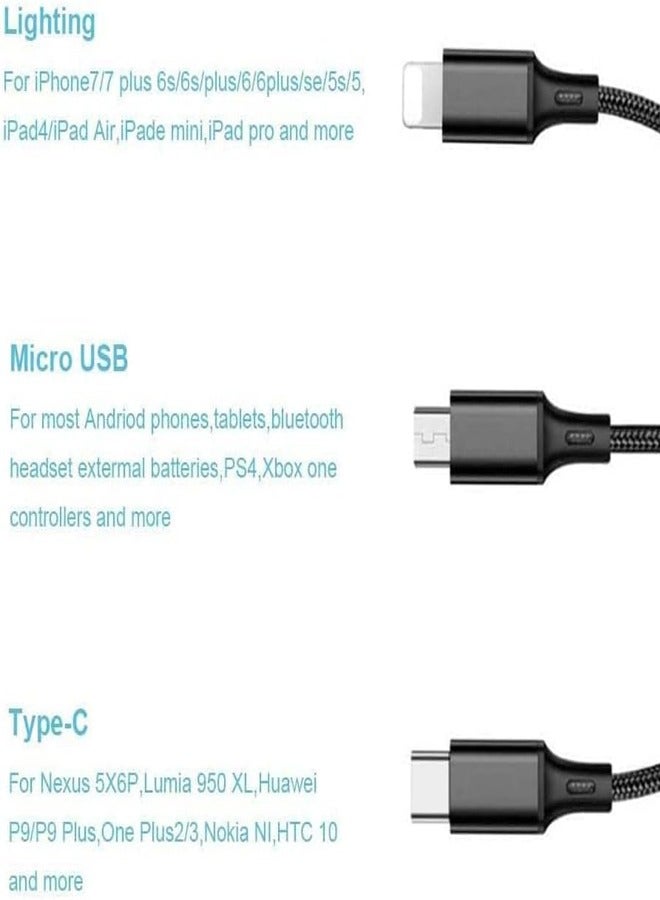 ينجدي كابل شحن سريع متعدد المنافذ USB مع منظم لإدارة الأسلاك ومشبك كابل، كابل شحن سريع 3 في 1 مع منفذ Micro USB وType C و أيفون للهواتف المحمولة والأجهزة اللوحية - Image 4