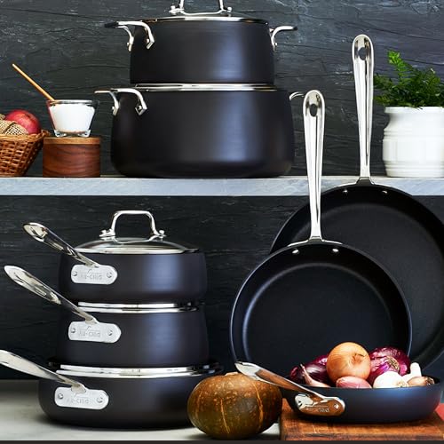 All-Clad HA1 Hard Anodized Nonstick (8-Piece) Pots and Pans Set Non Stick Cookware Sets, Oven Broiler Safe 500F, Black - Image 3