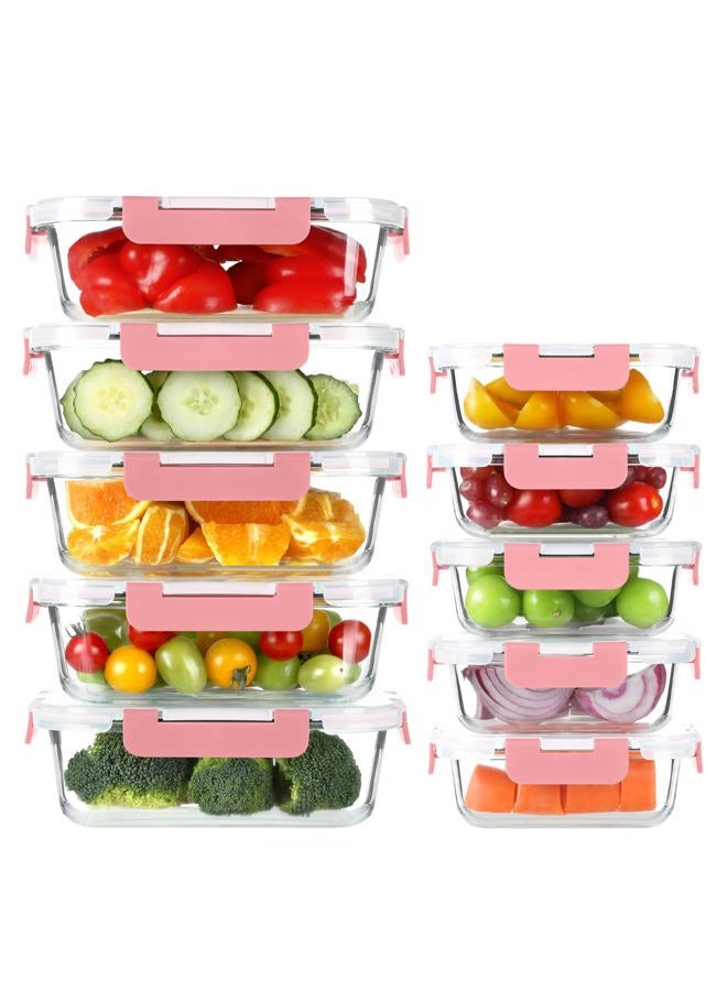 BAYZZ 10 Pack Glass Meal Prep Containers, Glass Food Storage Containers with Lids, Airtight Lunch Box, Freezer,Oven,Microwave and Dishwasher Safe,Pink - Image 1
