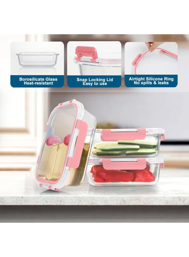 BAYZZ 10 Pack Glass Meal Prep Containers, Glass Food Storage Containers with Lids, Airtight Lunch Box, Freezer,Oven,Microwave and Dishwasher Safe,Pink - Image 2