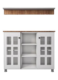 AGD Multipurpose Coffee Corner Cabinet, Kitchen Bakers, with Wooden Spice Rack and Cup Hanging, Perfect for Living Room, Kitchen, Office, White  - Image 3