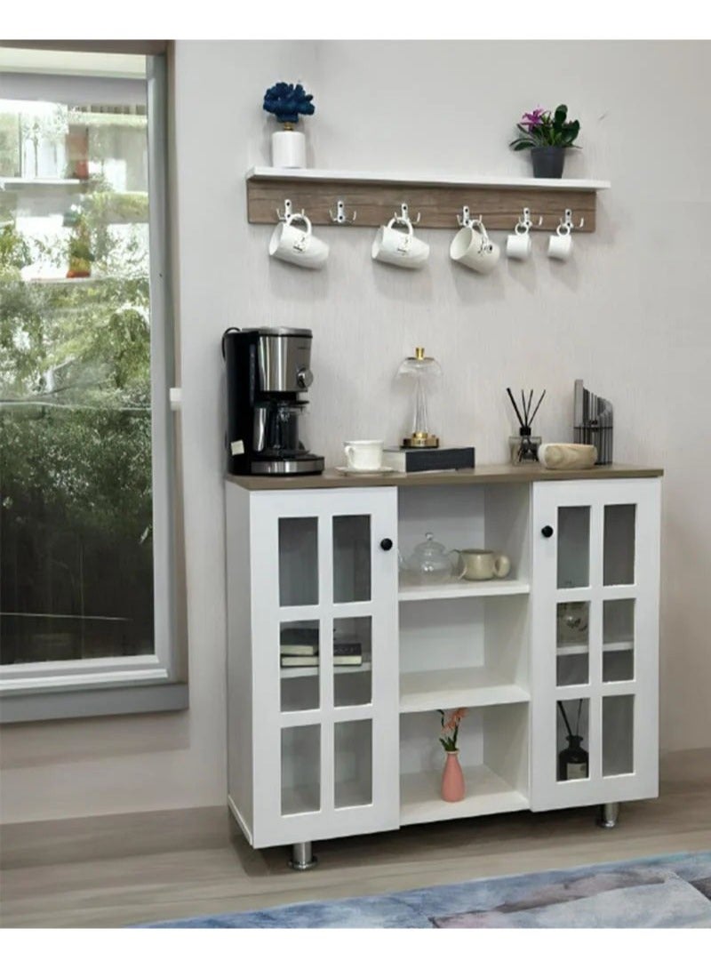 إيه جي دي خزانة زاوية القهوة متعددة الأغراض، لخبازين المطبخ، مع رف خشبي للتوابل وتعليق الأكواب , مثالية لغرفة المعيشة والمطبخ والمكتب بلون أبيض - Image 5