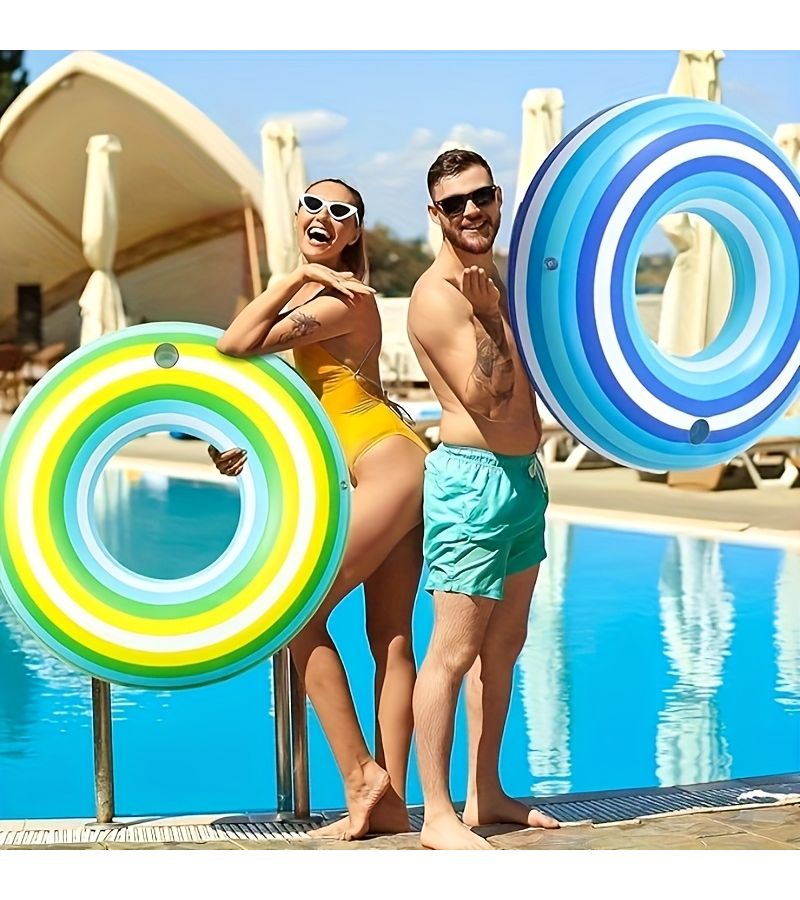 Large Green Oversized Adult Inflatable Swim Ring In Thickened PVC For Singles Parties Beach Games And Outdoor Water Play - Image 1