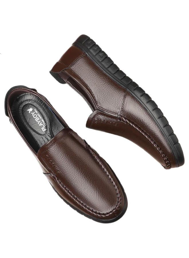Playboy Men'S Shoes, Spring And Autumn New Style, Middle-Aged And Elderly Dad Shoes, Slip-On Men'S Shoes, Business Casual Leather Shoes, Dark Brown, Size 43 - Image 1