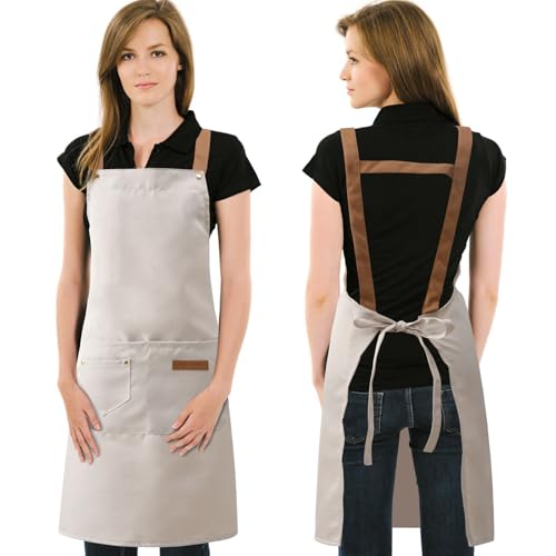 DILLMAN Art Aprons for Men Women Painting Pottery Baking, H Back Straps Waterdrop Kitchen Chef Cooking Apron with Pockets (White) - Image 1