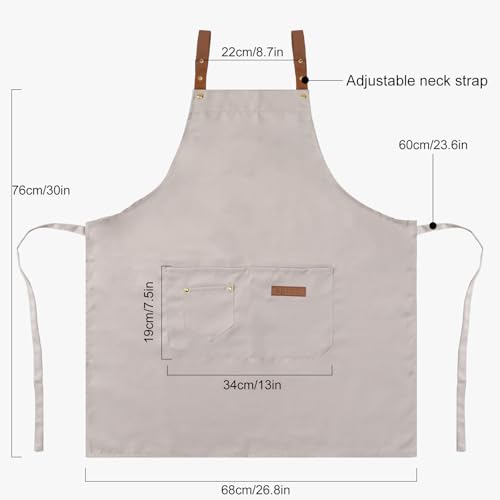 DILLMAN Art Aprons for Men Women Painting Pottery Baking, H Back Straps Waterdrop Kitchen Chef Cooking Apron with Pockets (White) - Image 3