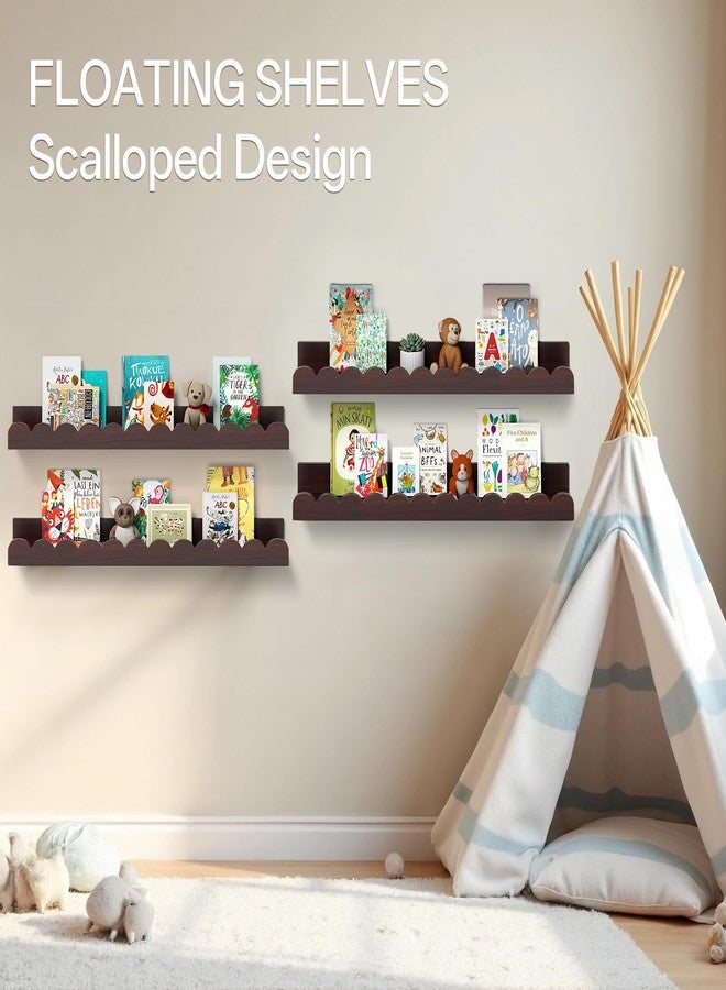 Conamily Walnut Scalloped Book Shelf, Dark Wood Nursery Book Shelves Set of 4 Pine Wooden Floating Bookshelf for Wall Cloud Picture Ledge Shelf for Kids Bedroom Baby Child Toddler Room Kitchen (40cm) - Image 3