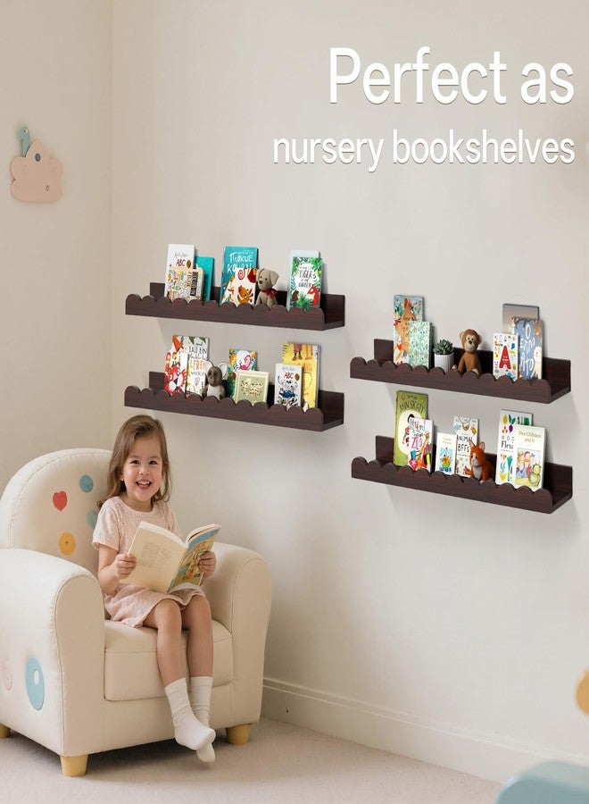 Conamily Walnut Scalloped Book Shelf, Dark Wood Nursery Book Shelves Set of 4 Pine Wooden Floating Bookshelf for Wall Cloud Picture Ledge Shelf for Kids Bedroom Baby Child Toddler Room Kitchen (40cm) - Image 2