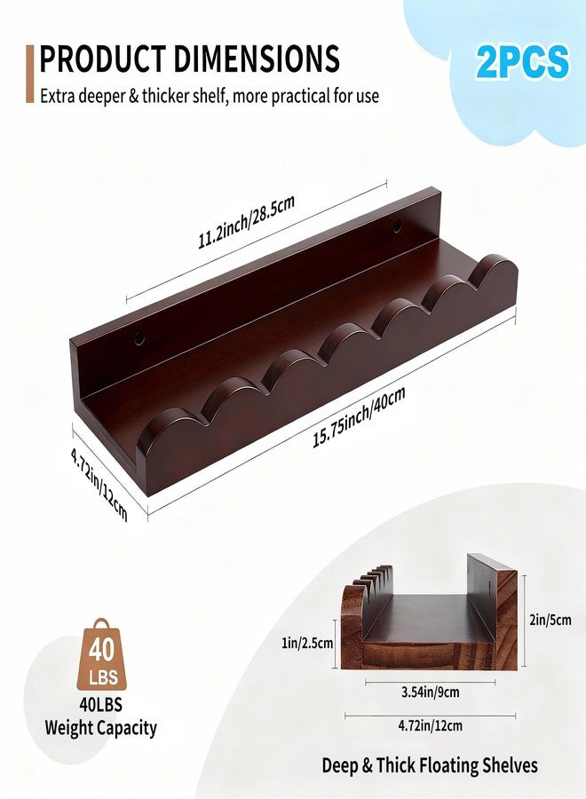 Conamily Walnut Scalloped Book Shelf, Dark Wood Nursery Book Shelves Set of 4 Pine Wooden Floating Bookshelf for Wall Cloud Picture Ledge Shelf for Kids Bedroom Baby Child Toddler Room Kitchen (40cm) - Image 5
