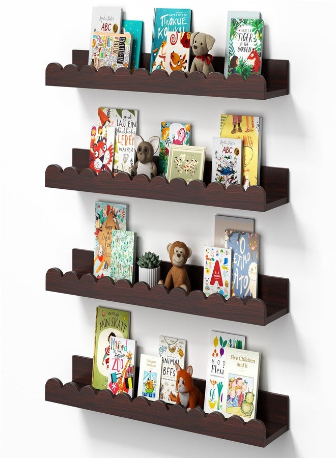 Conamily Walnut Scalloped Book Shelf, Dark Wood Nursery Book Shelves Set of 4 Pine Wooden Floating Bookshelf for Wall Cloud Picture Ledge Shelf for Kids Bedroom Baby Child Toddler Room Kitchen (40cm) - Image 1
