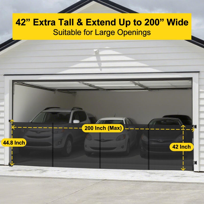 Bingguz Reinforced 42â€ Tall x 200â€ Extra Wide Retractable Baby Gates, Extra Long Pet Gate with Support Rods, Outdoor Dog Gate for Wide Openings Large Baby Gates for Dogs Outdoor Gates for Decks, Black - Image 4