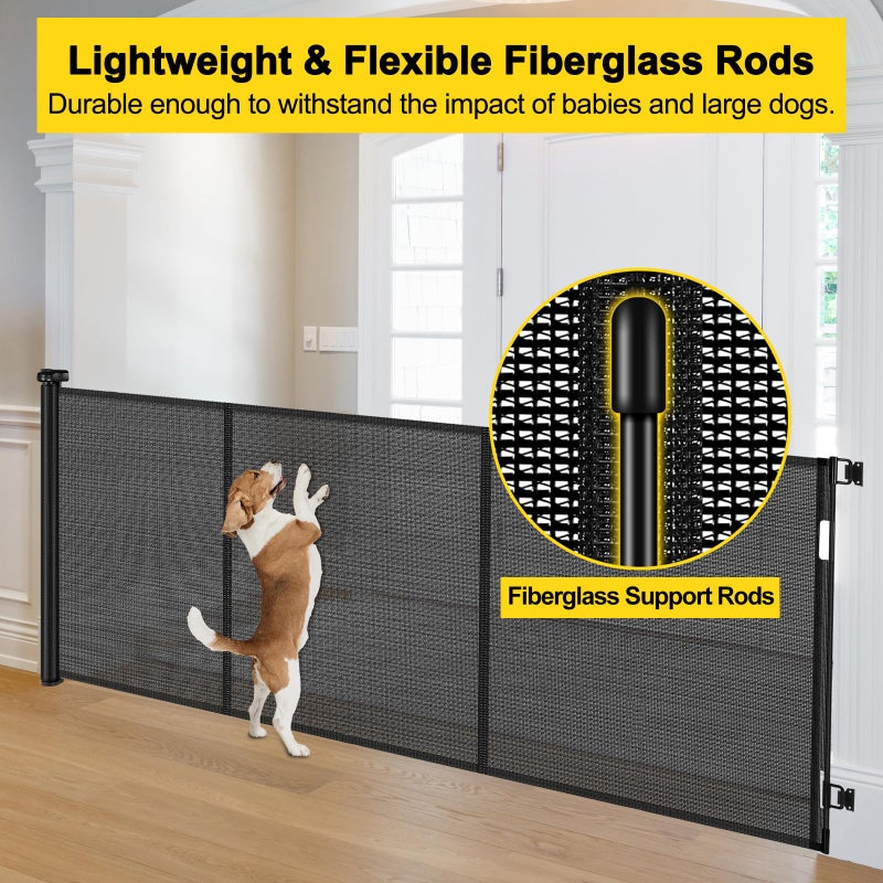 Bingguz Reinforced 42â€ Tall x 200â€ Extra Wide Retractable Baby Gates, Extra Long Pet Gate with Support Rods, Outdoor Dog Gate for Wide Openings Large Baby Gates for Dogs Outdoor Gates for Decks, Black - Image 3