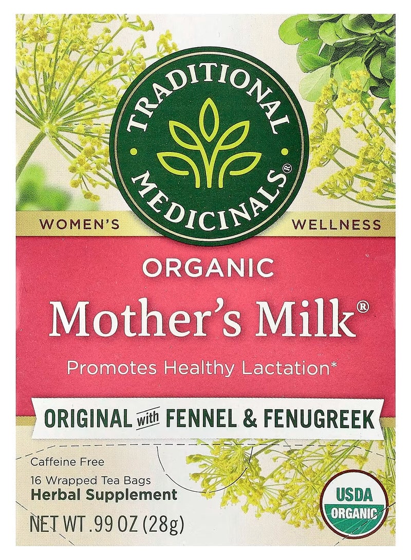 Traditional Medicinals, Organic Mother's Milk®, Original with Fennel & Fenugreek, Caffeine Free, 16 Wrapped Tea Bags, 0.99 oz (28 g)  - Image 1