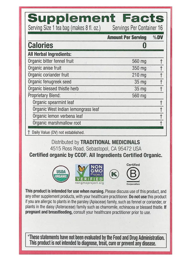 Traditional Medicinals, Organic Mother's Milk®, Original with Fennel & Fenugreek, Caffeine Free, 16 Wrapped Tea Bags, 0.99 oz (28 g)  - Image 2