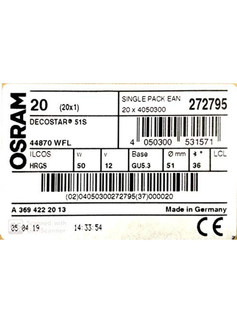 OSRAM 12V GU5.3 50W Standard Circular Halogen Bulb - Pack of 20 pcs - Made in Germany - Image 3