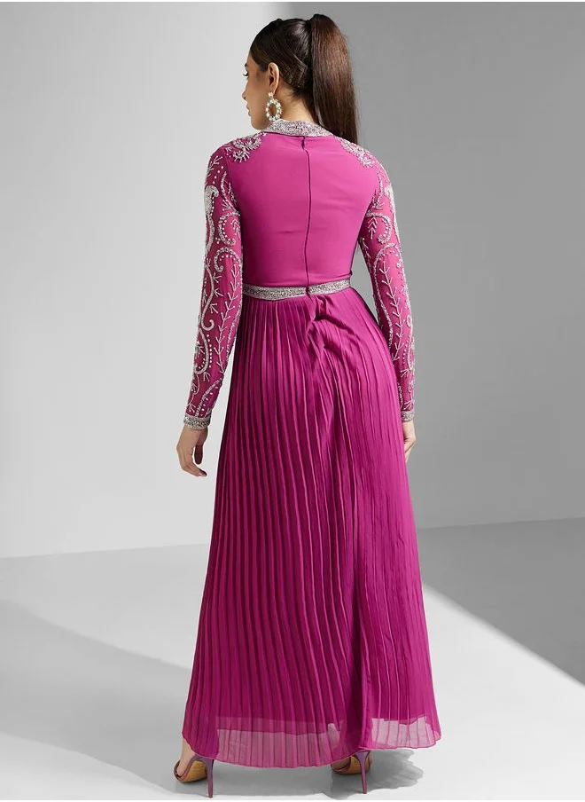 Amelia Rose Embellished Pleated Dress