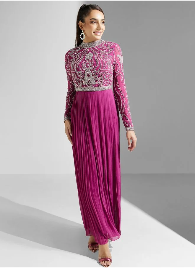 Amelia Rose Embellished Pleated Dress