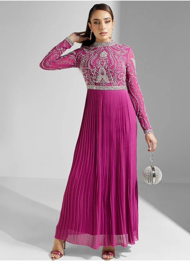 Amelia Rose Embellished Pleated Dress