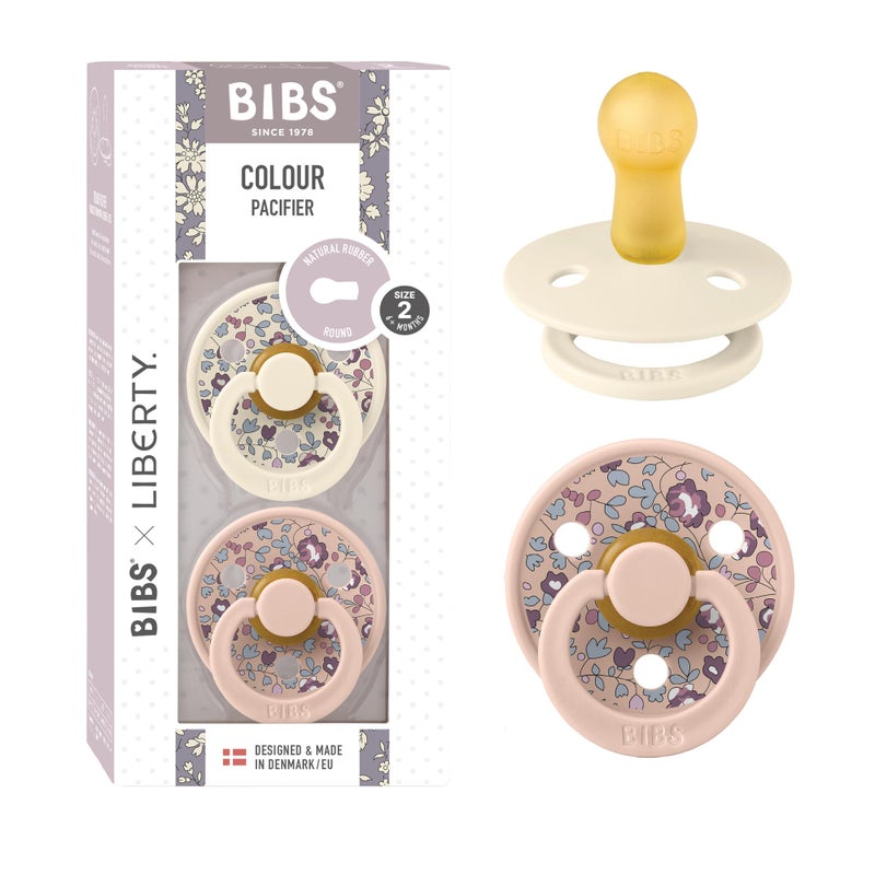BIBS Colour Liberty Soother 2-Pack, BPA Free Dummy Pacifier, Round Nipple. Natural Rubber Latex, Made in Denmark, Size 2 (6-18 Months), Eloise Blush - Image 1