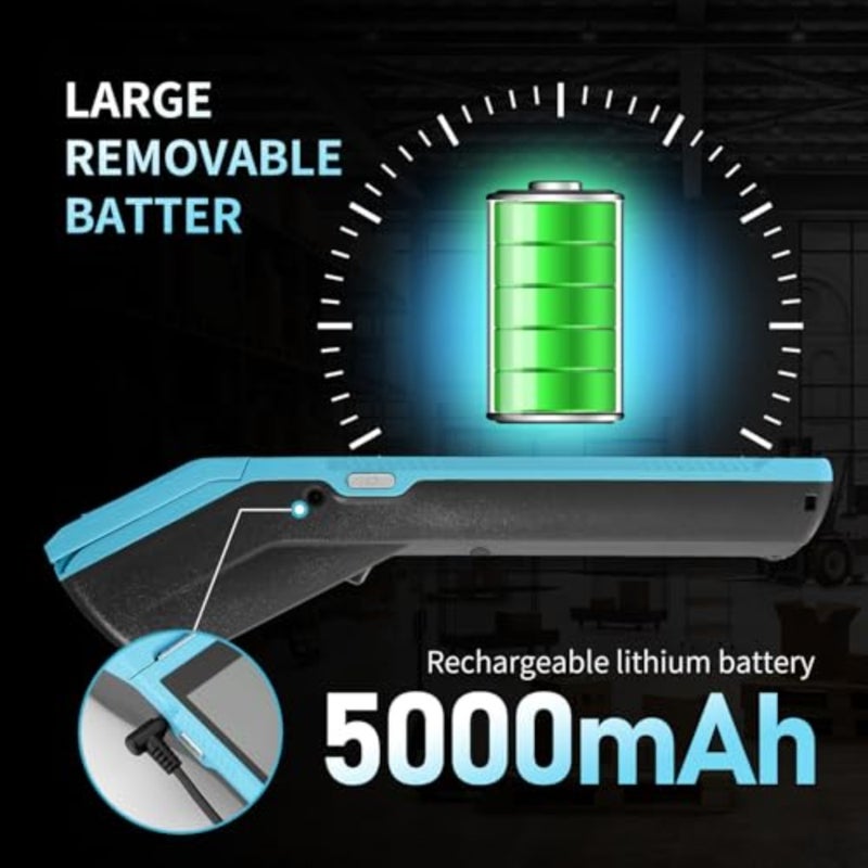 جهاز المساعد الرقمي الشخصي المحمول Android 11.0 POS Terminal Reipt Printer جامع البيانات ماسح الباركود المحمول بلوتوث USB WiFi BT4.0 أزرق مع لفافة ورق 58 × 35 مم، جسم بلاستيكي متين، طباعة مسح سريع، تصميم مضغوط - Image 3
