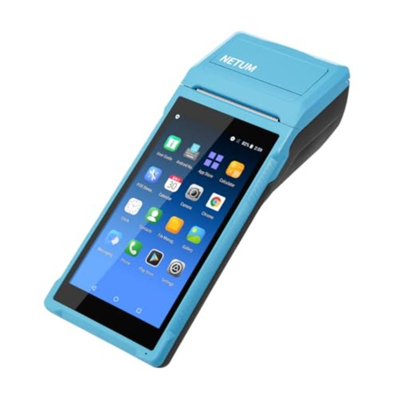 جهاز المساعد الرقمي الشخصي المحمول Android 11.0 POS Terminal Reipt Printer جامع البيانات ماسح الباركود المحمول بلوتوث USB WiFi BT4.0 أزرق مع لفافة ورق 58 × 35 مم، جسم بلاستيكي متين، طباعة مسح سريع، تصميم مضغوط - Image 1
