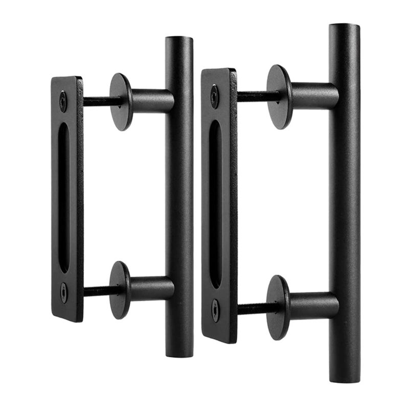 EaseLife 2 Pack 12 Sliding Barn Door Handles and Pulls Rustic Double Sided Hardware Set Heavy Duty Matte Black Powder Coated Finish Easy Install