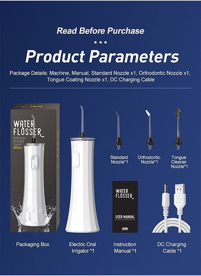 Dental Water Flosser - Electric Rechargeable - Oral Irrigator - Cordless Teeth Cleaner - Remove Tartar - 300ml