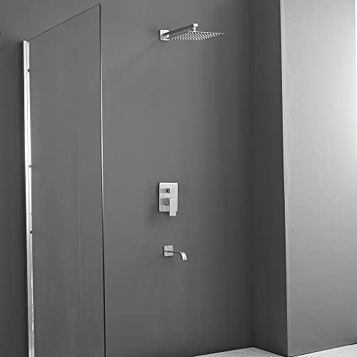 Heable Brushed Nickel Shower Faucet Set with Tub Spout Bathroom Luxury Rain Mixer Shower Head System Wall Mounted Shower Faucet Complete, Single Handle Tub and Shower Trim Kit with Rough-in Valve - Image 5