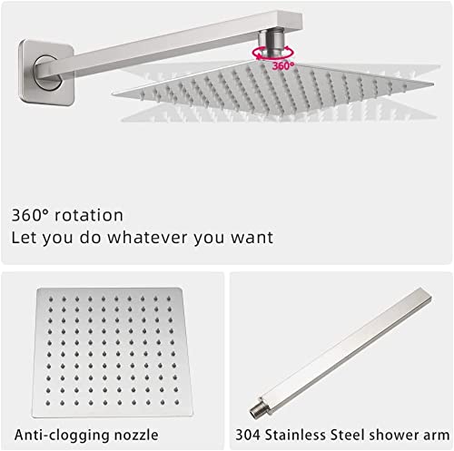 Heable Brushed Nickel Shower Faucet Set with Tub Spout Bathroom Luxury Rain Mixer Shower Head System Wall Mounted Shower Faucet Complete, Single Handle Tub and Shower Trim Kit with Rough-in Valve - Image 3