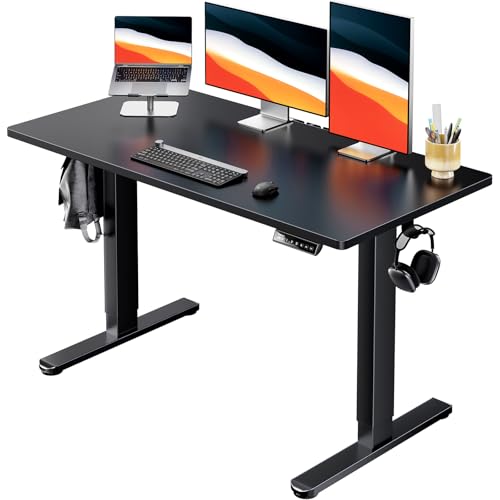 HUANUO Electric Standing Desk 48 x 24 Whole Piece Desktop Adjustable Height Computer Desks 4 Height Memory Settings Sit Stand Up Desk for Home Office Black