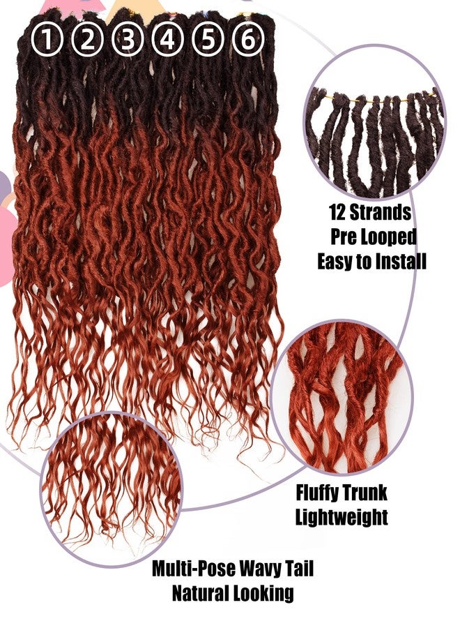 Hahoness Goddess Wavy Locs Crochet Hair 16 Inch 6 Packs Pre Looped Curly Soft Ombre Ginger Faux Locs Dreadlock Synthetic Ombre Braiding Hair Extensions For Black Women(16 Inch-6 Packs,OT1B/350) - Image 5