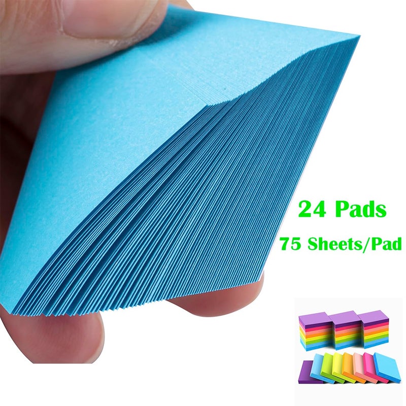 Vanpad Sticky Notes 1.5x2 Inches, Bright Colors Self-Stick Pads, 24 Pack, 75 Sheets/Pad,1800 Sheets - Image 3