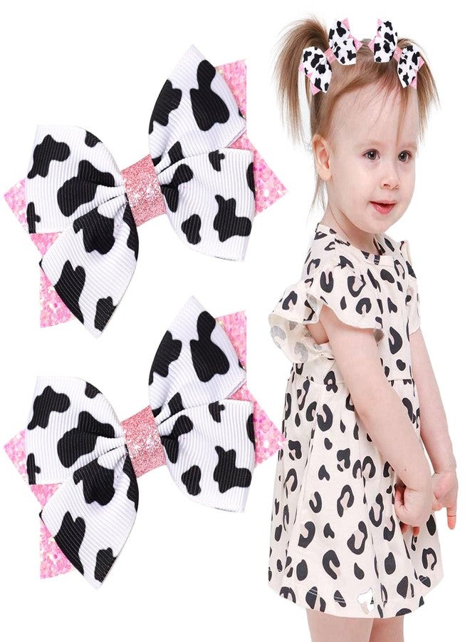 Jeffan 2PCS Cow Print Hair Bow for Girls, Cute Moo Cow Bows with Alligator Clips Hair Accessories for Toddler Infant Children kids (Type C) - Image 1