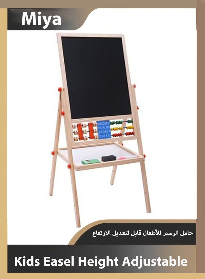 ميا رف للأطفال 2 في 1 ارتفاع قابل للتعديل مزدوج الجوانب للرسم الفني، رف خشبي للمسح الجاف مع سبورة بيضاء للأولاد والبنات الصغار - Image 1