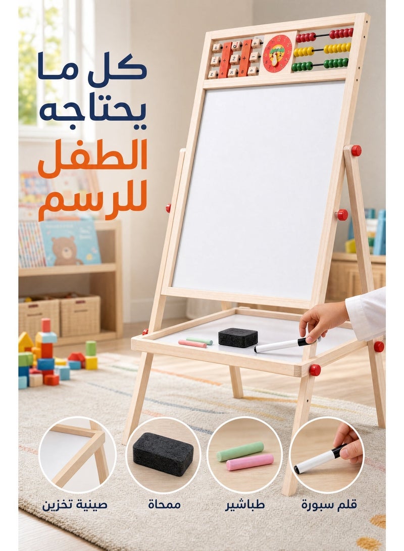 ميا رف للأطفال 2 في 1 ارتفاع قابل للتعديل مزدوج الجوانب للرسم الفني، رف خشبي للمسح الجاف مع سبورة بيضاء للأولاد والبنات الصغار - Image 5
