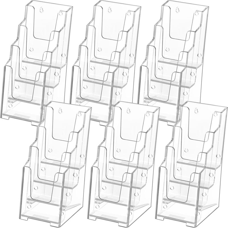 MaxGear Acrylic Brochure Holder, 4 Inch Wide 4 Tier Clear Literature Display Stand, Premium Plastic Pamphlet Holder, Multi-Pocket Wall Mount or Countertop Organizer for Office or Home, 6 Pack - Image 1