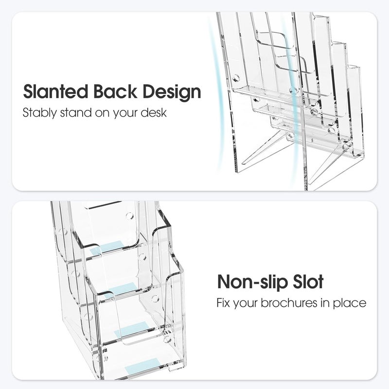 MaxGear Acrylic Brochure Holder, 4 Inch Wide 4 Tier Clear Literature Display Stand, Premium Plastic Pamphlet Holder, Multi-Pocket Wall Mount or Countertop Organizer for Office or Home, 6 Pack - Image 2