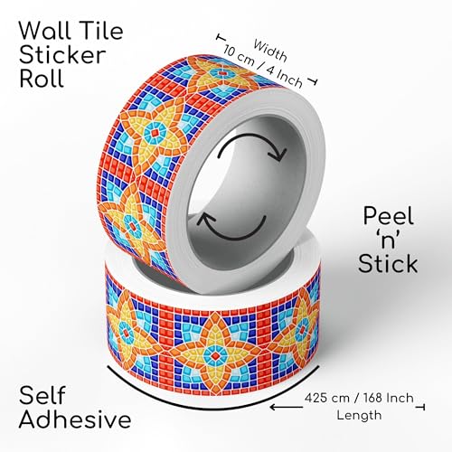 Brandian Strip Tile Sticker Peel and Stick Waterproof Mosaic Border for Living Room and Kitchen Backsplash, Ancient Design, Durable Home Decor (09 Strips, 48 x 10 cm Each - Final Size 432 x 10 cm) - Image 2