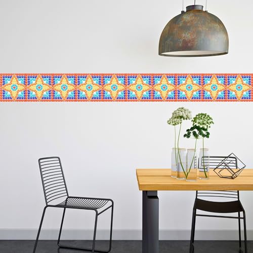 Brandian Strip Tile Sticker Peel and Stick Waterproof Mosaic Border for Living Room and Kitchen Backsplash, Ancient Design, Durable Home Decor (09 Strips, 48 x 10 cm Each - Final Size 432 x 10 cm) - Image 5