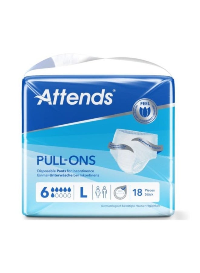 Pull-Ons 6 Disposable Pants for Incontinence | Size - Large| Soft, latex-free, Odour Protection - Pack of 18pcs