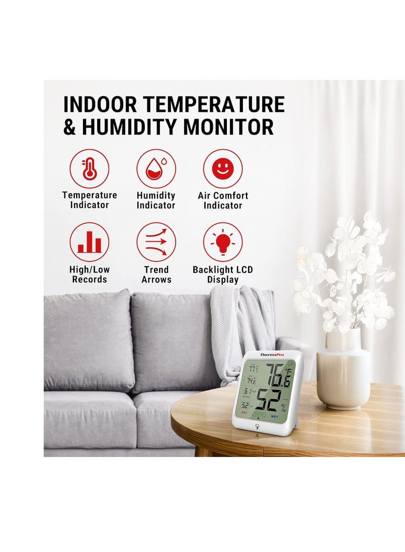 ThermoPro TP53 Digital Hygrometer Indoor Thermometer for Home, Temperature Humidity Sensor with Comfort Indicator & Max Min Records, Backlight Display Room Thermometer Humidity Meter, LCD - Image 2