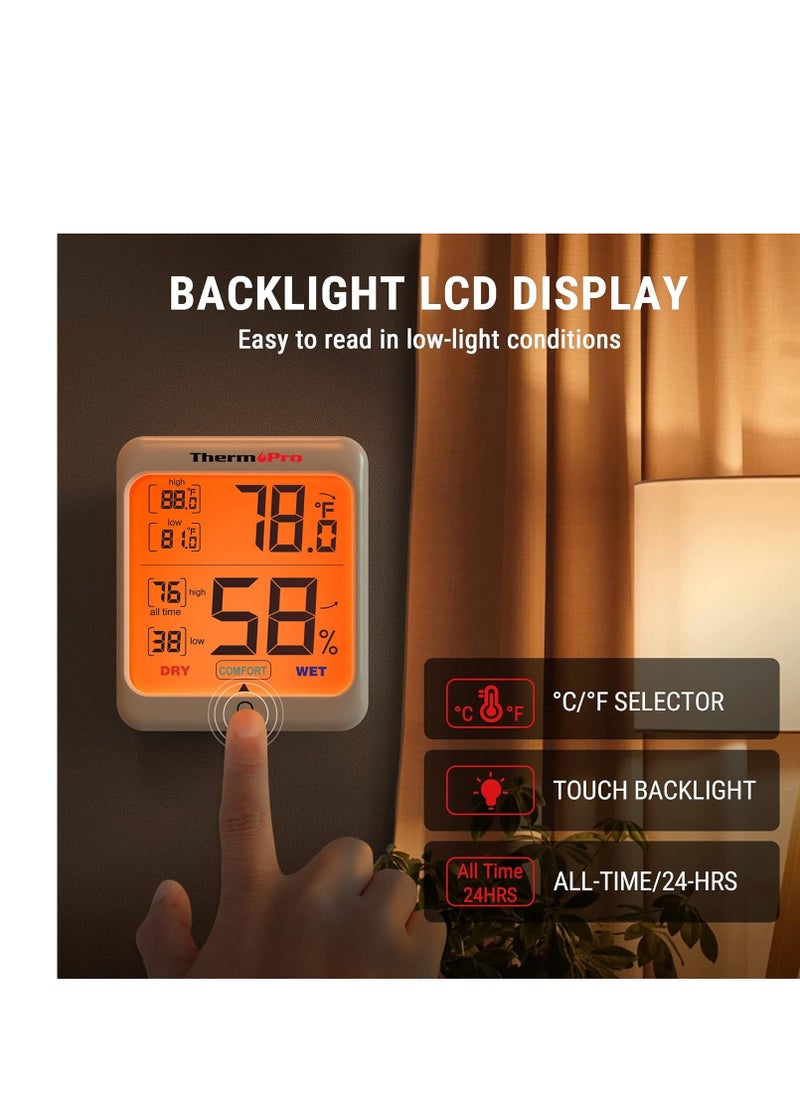 ThermoPro - ThermoPro TP53 Digital Hygrometer Indoor Thermometer for Home, Temperature Humidity Sensor with Comfort Indicator & Max Min Records, Backlight Display Room Thermometer Humidity Meter, LCD - Image 1