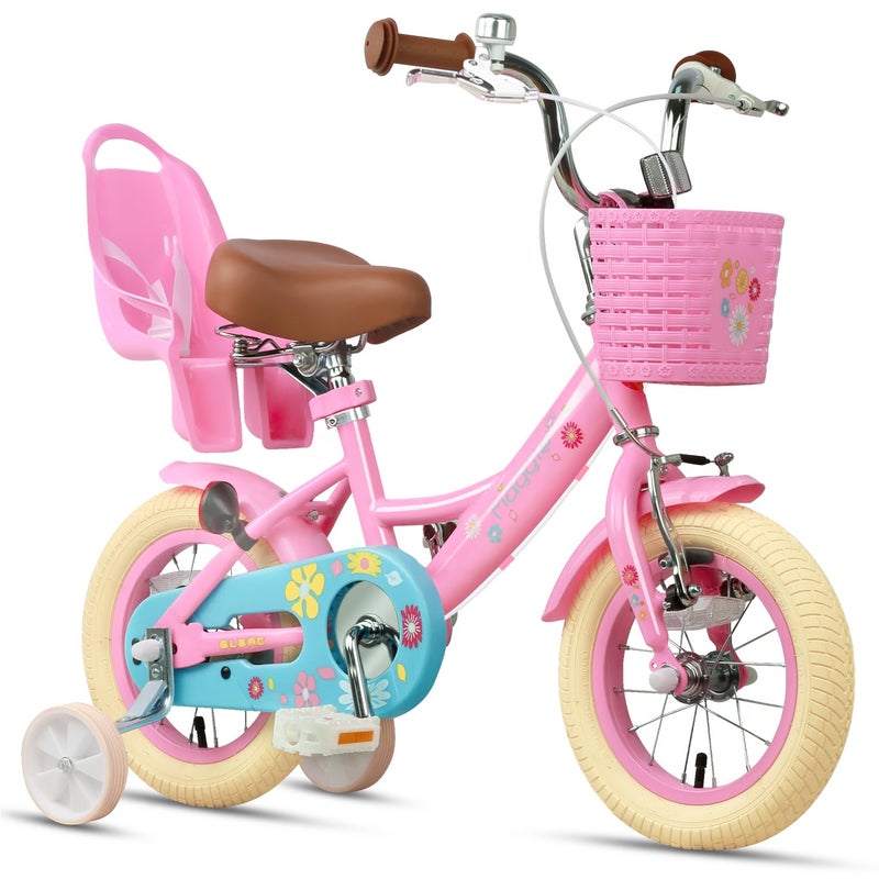 Glerc 12 Inch Kids Bike for 1 2 3 4 Years Old Little Girls Cute Bicycles with Basket Stabilisers and Bell, Pink - Image 1