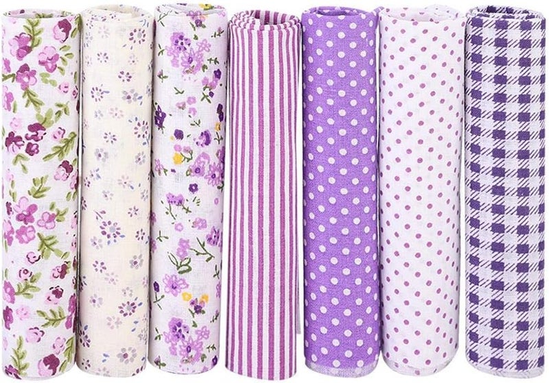 Focket Cotton Craft Fabric 7PcsSet Sewing Cotton Craft Cloth Squares Patchwork Cotton DIY Sewing Scrapbooking Quilting Dot Pattern Artcraft for DIY Sewing and Craft MakingPurple Flower SeriesS - Image 1