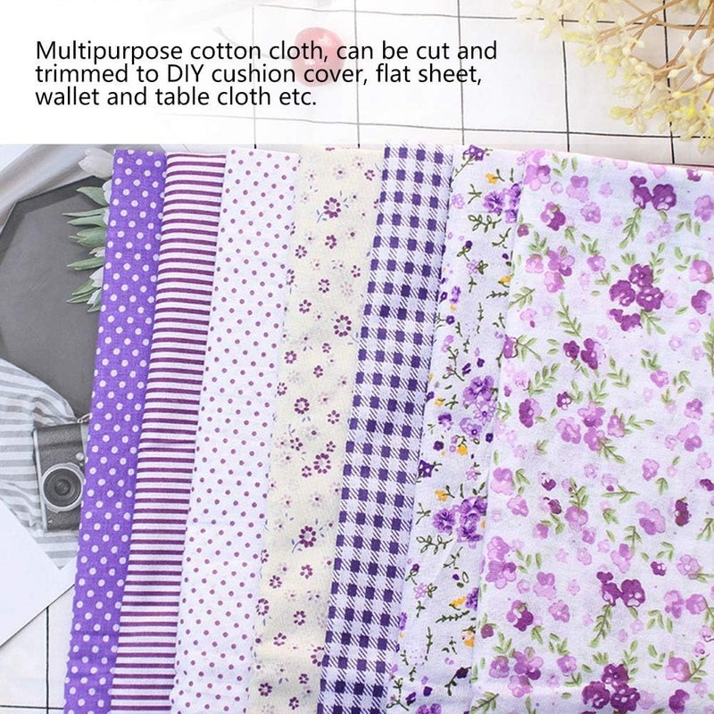 Focket Cotton Craft Fabric 7PcsSet Sewing Cotton Craft Cloth Squares Patchwork Cotton DIY Sewing Scrapbooking Quilting Dot Pattern Artcraft for DIY Sewing and Craft MakingPurple Flower SeriesS - Image 2