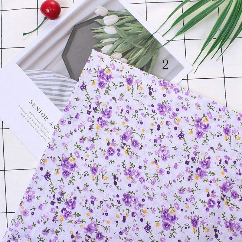Focket Cotton Craft Fabric 7PcsSet Sewing Cotton Craft Cloth Squares Patchwork Cotton DIY Sewing Scrapbooking Quilting Dot Pattern Artcraft for DIY Sewing and Craft MakingPurple Flower SeriesS - Image 4