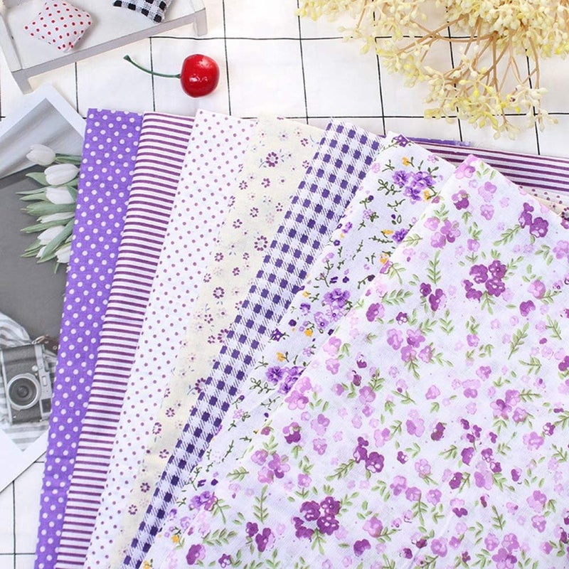 Focket Cotton Craft Fabric 7PcsSet Sewing Cotton Craft Cloth Squares Patchwork Cotton DIY Sewing Scrapbooking Quilting Dot Pattern Artcraft for DIY Sewing and Craft MakingPurple Flower SeriesS - Image 3