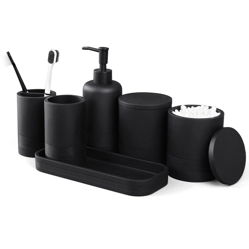 LIN CHUAN Bathroom Accessories Set, 6-Piece Bathroom Accessory Set, Black - Image 1