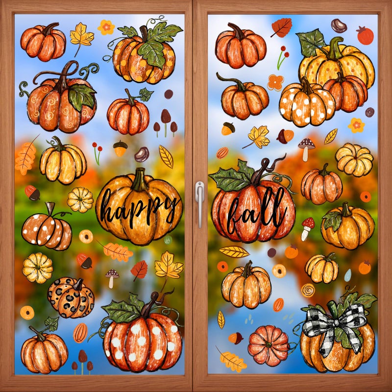 YUJUN 6 Sheets Thanksgiving Leaves Oil Painting Window Clings  Fall Decals Stickers for Autumn Glass Home Decor  Thanksgiving Decoration